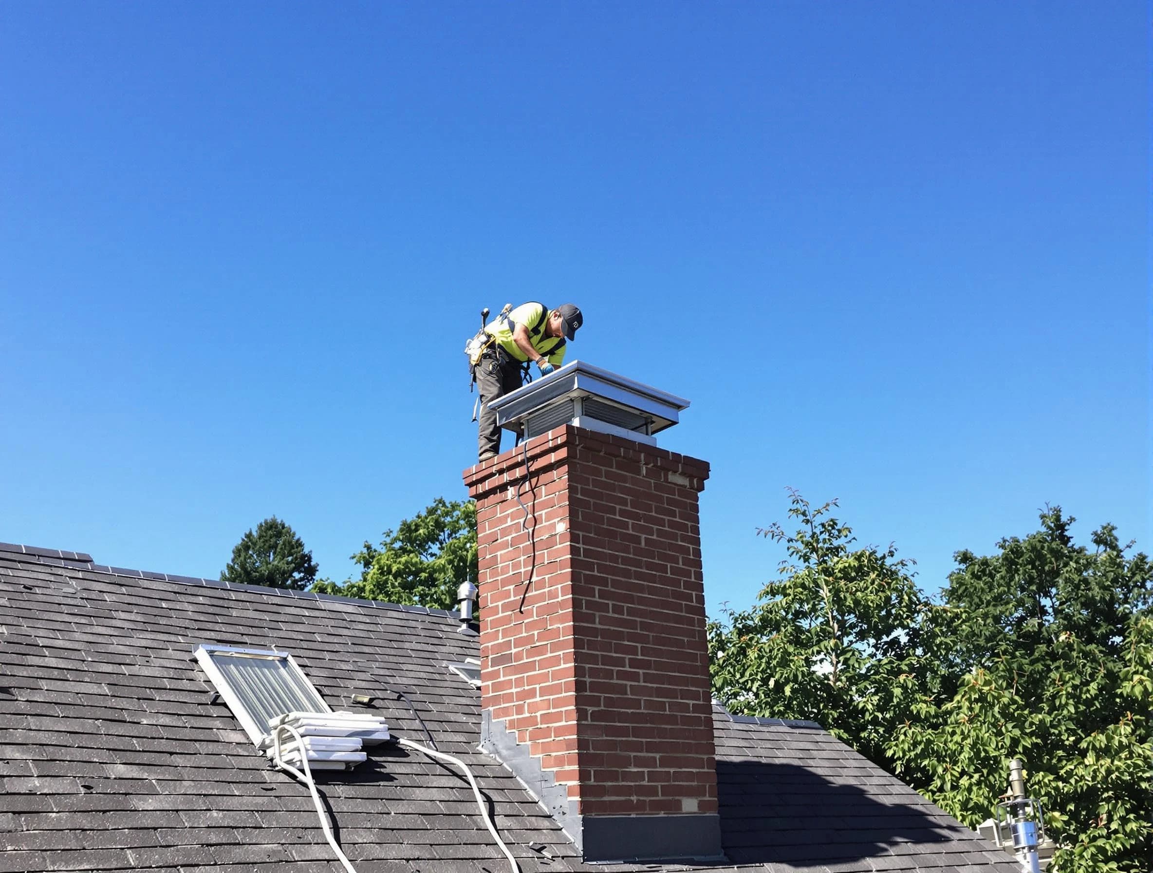 Herriman Chimney Sweep technician measuring a chimney cap in Herriman, UT