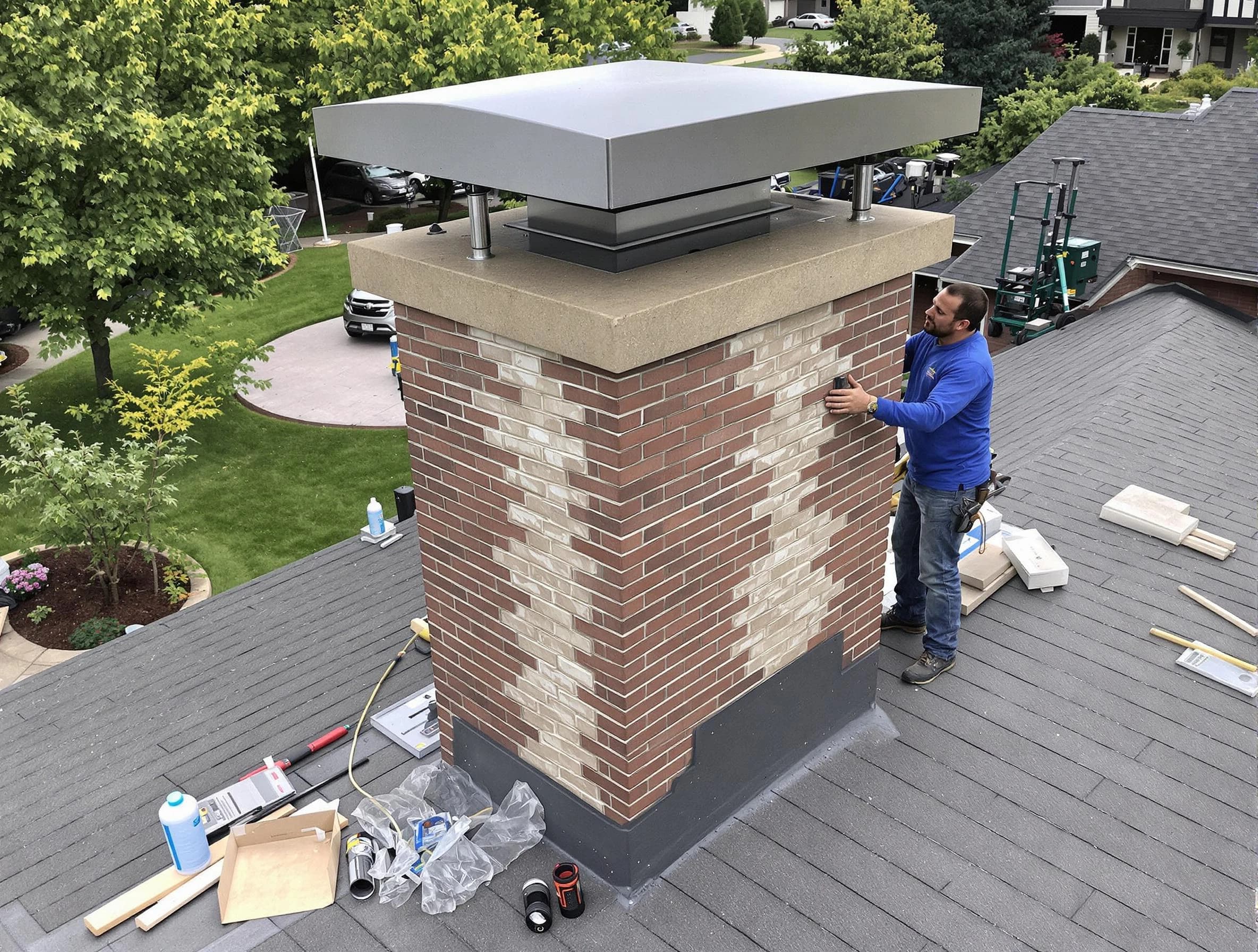 Herriman Chimney Sweep team working on a custom chimney remodel in Herriman, UT