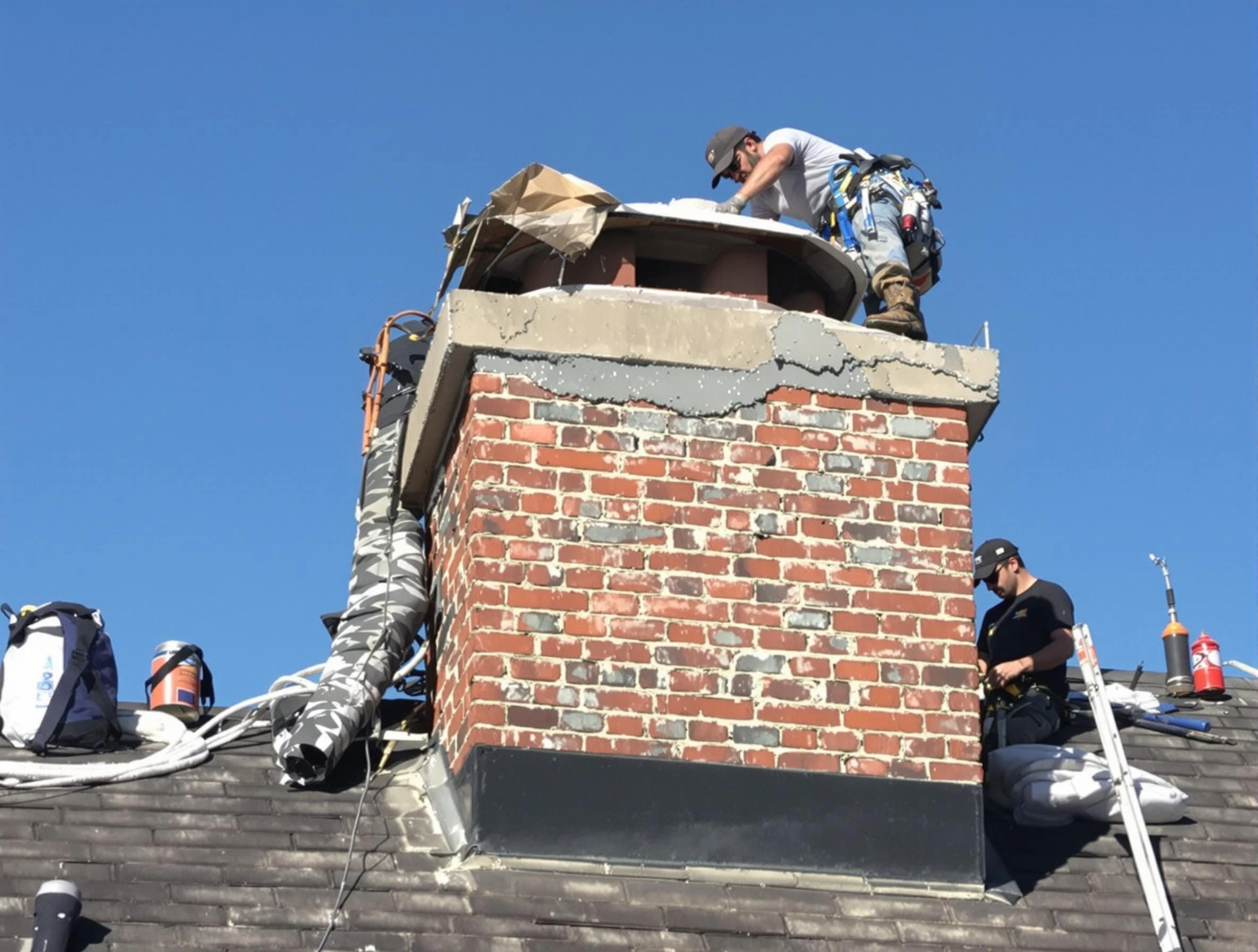 Herriman Chimney Sweep installing a custom chimney crown in Herriman, UT